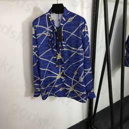 Luxury Silk Shirt Womens Printed Style Lose Long Sleeve Shirt Designer Bow Breathable Thin Base Shirt