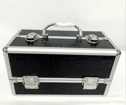 Whole black professional handle Makeup Cosmetic Storage Train Case Box Aluminium Organiser Artist Hiker Draws4213151