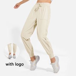 Com logotipo solto sweatpants moda feminina cordão confortável calças casuais correndo dança calças de yoga respirável calças de fitness