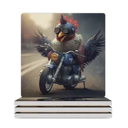 Table Mats A Chicken Driving Motorcycle 5 Ceramic Coasters (Square) Animal Tile Pot Flower