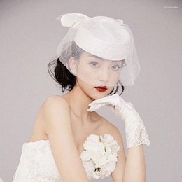 Berets Bride Hair Accessories Wedding White Fascinator Chic Headpiece Banquet Elegant Hairpin Party Top Hat Pillbox Cap Chapeau Mariage