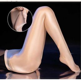 Socks Hosiery Hot Sexy See Through Oil Shiny High Waist Tights Women M XL Large Size Nylon Pantyhose Thigh-high Fitness Yoga Stockings Hosiery YQ240122