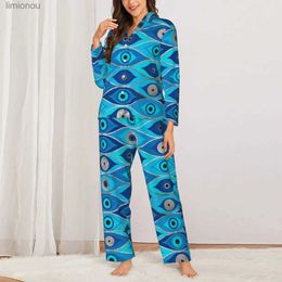 Women's Sleep Lounge Matiasma Evil Eye Pajamas Womens Greek Mati Mataki Kaii Leisure Sleepwear Autumn 2 Pieces Casual Oversized Graphic Pajamas SetL240122