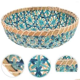Bowls Bamboo Woven Basket Retro Home Decor Indoor Plate Fruit Storage Holder Tray Weaving Drop Delivery Garden Kitchen Dining Bar Dinn Dhb2A