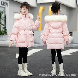 Jackets Winter Girls Thick Jacket Kids Hooded Fur Collar Heavy Coat Big Children Cold Weather Outerwear Mid-Length Parka Snowsuit