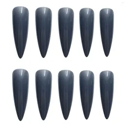 False Nails Western Style Solid Grey Fake Long Lasting Safe Material Waterproof For Daily And Parties Wearing