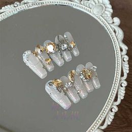 False Nails 10pcs Handmade Luxury Fake Nails Wearable Long Coffin Butterfly Rhinestone Design Customised Reusable Fake Nails Acrylic Tips Q240122