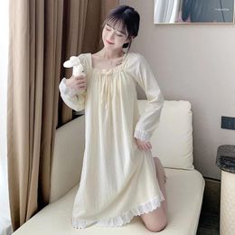 Women's Sleepwear 2024 Long Sleeve Nightdress Spring Autumn Princess Style Lace Loose Pyjamas Square Neck Loungewear Dress