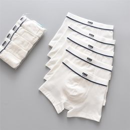 5pcspack Boys Underwear Pure White Colour Short Boxers Teenage School Panties Breathable Underpants for Kids Child Clothes 2106226342769