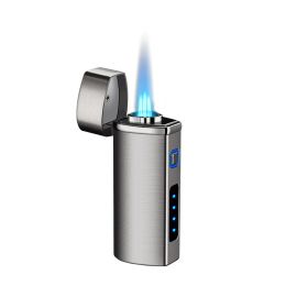 Creative Cigar Torch Lighter with Punch Inflatable Windproof Electric Ignition Triple Flame Jet Lighters Power Display LL