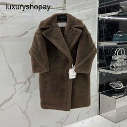 Top Maxmaras Teddy Bear Coat Womens Cashmere Coats 2024 Winter New Typhoon Dove Grey Fur Particle Camel Fleece Medium Length Light Luxury Outwe G5II