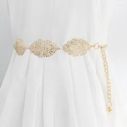 Belts Leaf Shaped Metal Belt For Women Gold Silver Hollow Out Chain Fashion Lady Dress Decorative Waistband