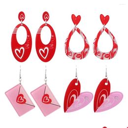 Dangle Chandelier Earrings Fishsheep Valentines Pink Acrylic Heart Love For Women Red Lips Shape Long Girls Jewellery Gifts Drop Deliver Otpbh