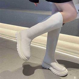 Boots Dress Shoes Long Women Autumn Winter Knight Platform Round Toe Ladies Soft Leahter Motorcycle Female Botines De Muje Zip