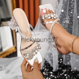 Sandals Aneikeh2024 PVC Mixed Colours Tower TypeTransparent Heel Shoe Women's Shiny Crystal Rhinestone Sweet Sandals Slippers Party DressJ240122