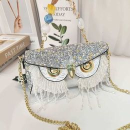 Bags Owl Studded Diamond Chain Tassel Dinner Blinding Fabric Luxurious and Sparkling Handmade Crossbody Small Bag for Girlfriend