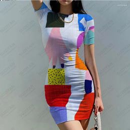 Party Dresses 3D Printed Clothing Women's Tight Fitting Dress Short Sleeved Round Neck Summer Ultra Sexy European And American Style