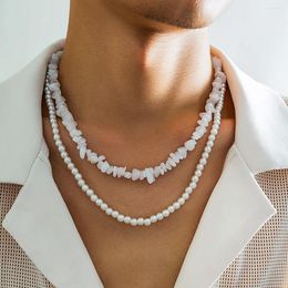 Choker Imitation Pearl And Stone Beads Chains Necklace Men Trendy Separable Layered Neck Accessories 2024 Fashion Jewelry