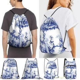 Shopping Bags Blue Chinoiserie Toile Women Drawstring Sackpack Gym Men Outdoor Travel Backpacks For Training Fitness Swimming Bag