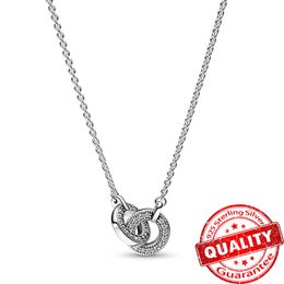 Real Sterling Sier Sparkling Two Circular Buckles Charm Romantic Proposal Necklace Jewellery Gift For Women