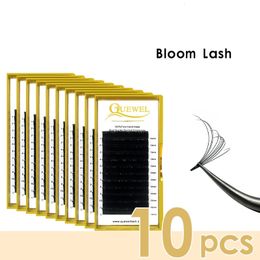 Quewel 10 Case Easy Fanning Eyelash Extension Blooming Eyelashes Thick Volume Lash Fast Fans Silk Fake Lashes Tools Wholesale 240119