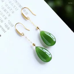 Dangle Earrings Fashion Chinese Style An Jade Plated With 18K Gold Drop Hook For Women Party Hanfu Cheongsam Birthday Festive Gift