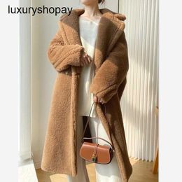 Top Maxmaras Teddy Bear Coat Womens Cashmere Coats Maillard 2024 Winter New Camel Womens Mid Length Thickened Over Knee Loose Fur