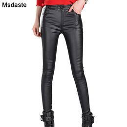 Capris Pants Women Autumn Spring Female Leggings Pantalon Femme Vintage Faux Leather Slim High Waist Casual Ladies Pants Woman Trousers