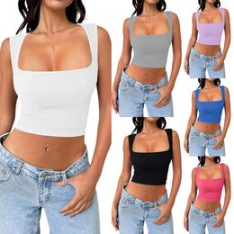 Women's Tanks Women Sexy Crop Tank Top Pullover Y2k Tops Solid Color T Shirts Casual Slim Fit Basic