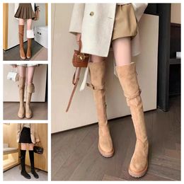 Fashion boots womens Knee boots Boots Black khaki Leather Over-knee Boot Party Flat Boots Snow booties Dark browne wint