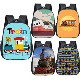 Bags Cute Cartoon Train Locomotive Print Backpack for 24 Years Old Highspeed Train Kids Bookbags Boy Girl Toddler School Bag Gift