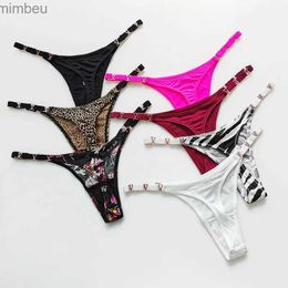 Sexy Set Sexy G-String Thong Ice Silk Metal Leopard Lingerie Women Panties Fitness Exercise Hip Lifting Low Rise T-Back Sexy ThongsL240122