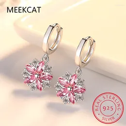 Hoop Earrings Cute 925 Silver Star Five Pink CZ Flower Huggies Small For Womens Children Girls Baby Kids Anti-Allergic Jewelry