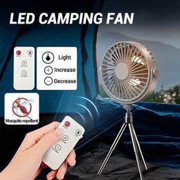 Electric Fans Remote Control USB Camping Fan 360 Rotation Type-C Portable Wireless Ceiling Electric Fan with LED Light Tripod Outdoor HomeL240122