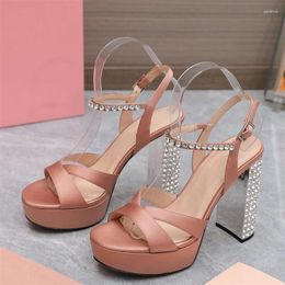 Sandals Summer Women Platform Crystal Chunky Heel Peep Toe Ankle Strap Fashion Designer Wedding Party Shoes Ladies