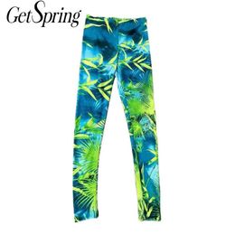 Capris Getspring Women Leggings Green Plant Leaf Print High Waist Leggings Fiess Jogging Fashion Women Pants Long Trousers 2020 New