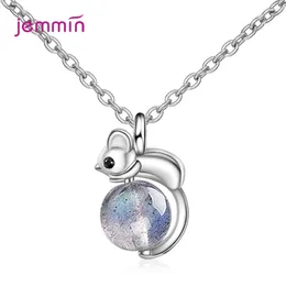 Pendants Cute Mini Mouse Pendant Necklace Moonlight Stone 925 Sterling Silver Clavicle Chain Jewellery For Women Girl Birthday Gift