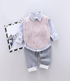 Bear Leader 2020 New Baby Boy Casual Clothing Set 3Pcs Knitted Vest Print Long Sleeve Shirt Solid Pant Kids Boys Autumn Suits6861507