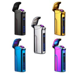 luxury dual arc Electronic USB Rechargeable cigarette Lighter windproof touch sensitive control large capacity replaceable battery1510896