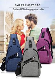 DesignerFashionnew Men Canvas Chest Bag Outdoor Hiking Travel Crossbody Sling Shoulder Backpack With builtin USB Charging Canva1221180
