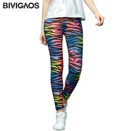 Capris BIVIGAOS Rainbow Leopard Zebra Print Leggings Women Colourful Milk Silk Stretch Gothic Leggings Trendy Sexy Leggings Pants Women