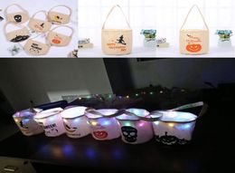 Halloween Candy Bucket Kids Led Night Canvas Candy Gift Bags Halloween Pumpkin Ghost Skull Printed Party Candy Storage Bags7442090