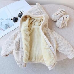 Jackets Autumn Winter Clothes Boys Girls Thickened Hooded Plus Fleece Sweater Coat Baby Kids Warm Pockets Cardigan Children Clothing
