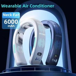 Electric Fans Mini Neck Fan Portable Wearable Air Conditioner USB Rechargeable Bladeless Hanging Neck Fan Mute 6000mAh Outdoor Summer CoolerL240122