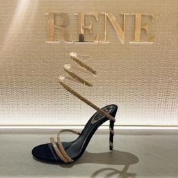 Rene caovilla Margot embellished suede sandals Snake Strass stiletto Heels women's high heeled Luxury Designers Ankle Wraparound Evening shoes fa c1kh#