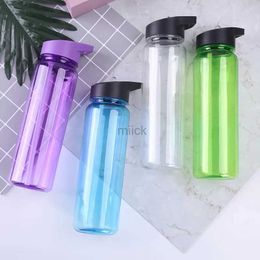 water bottle 700ml plastic sports kettle PS material transparent straw cup with handle simple solid Colour adult 240122