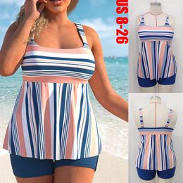 Wear 2023 New Stripe Printed Tankini Two Piece Swimsuit Women Swimwear Female Sports Bathing Suit Beachwear Swimming Summer Shorts