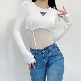Women Top Designer Womens Fashion Clothing Tops Tees Embroidery Tight Bodysuit Breathable Knitted Pullover Womens Sport Tops