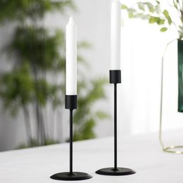 Candle Holders 2 Pieces Modern Solid Color Metal Candlestick Desktop Party Decor For Home Office Black/Golden