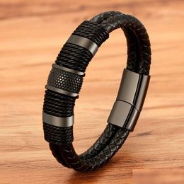 Chokers Xqni Woven Leather Rope Wrap Special Style Classic Stainless Steel Mens Bracelet Double-Layer Design Diy Customization Drop De Dh039